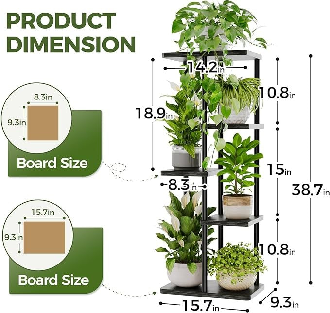 Bamworld 5 Tier Plant Stands Indoor, Corner Shelf Tall Plant Stand for Multiple