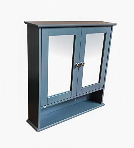 Slim Mirrored Bathroom Cabinet with Shelf – Wall Mounted Storage Cupboard Grey
