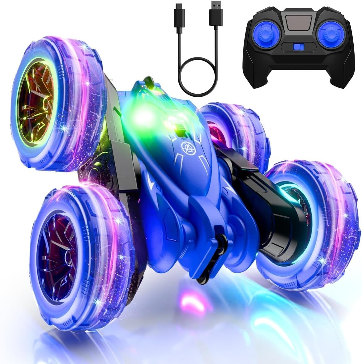 4WD 360° RC Stunt Car w/ LED Lights | Flip Spin Dual-Sided Remote Toy Kids