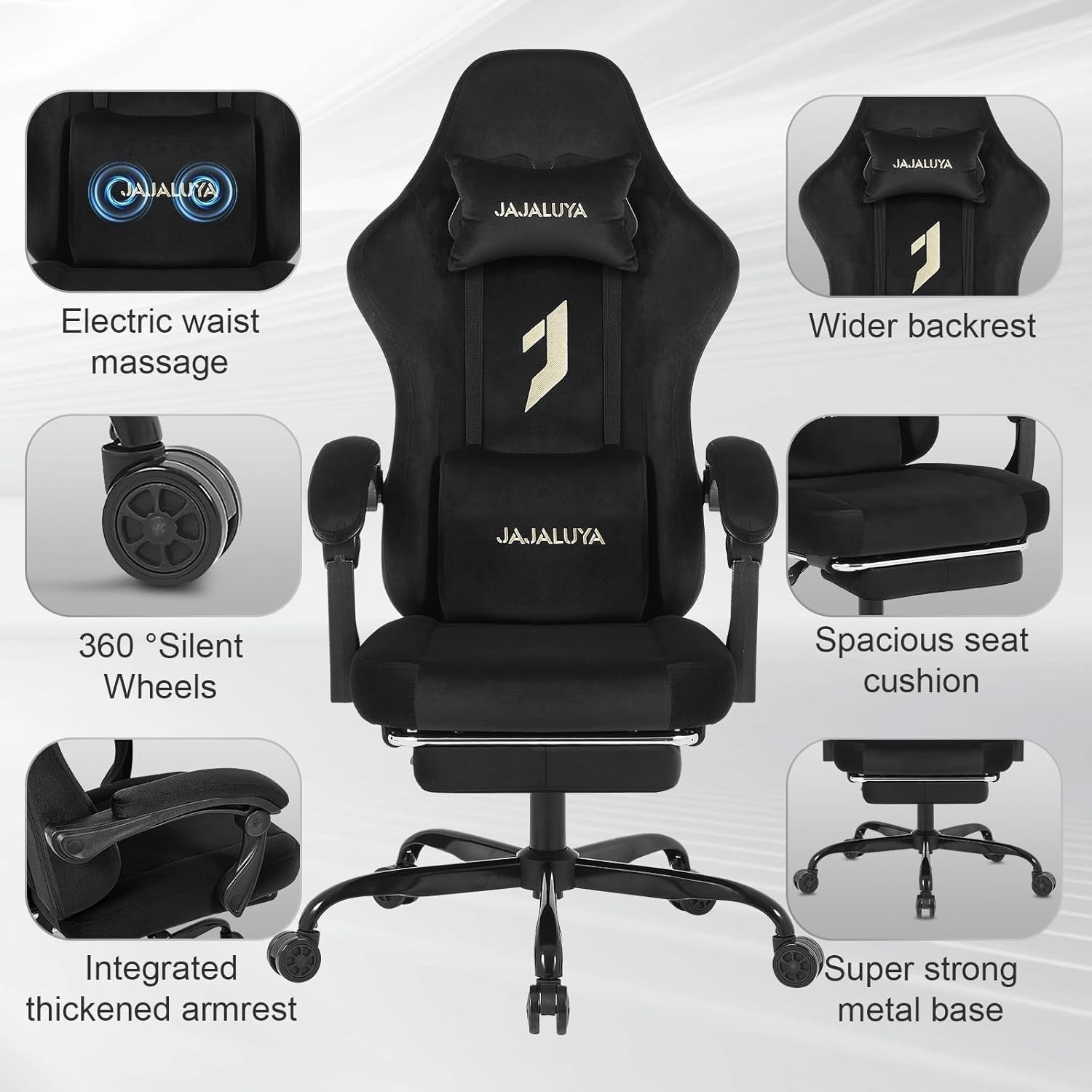 Oversized Gaming Chair Suede Fabric Ergonomic Recliner Massage Lumbar Footrest