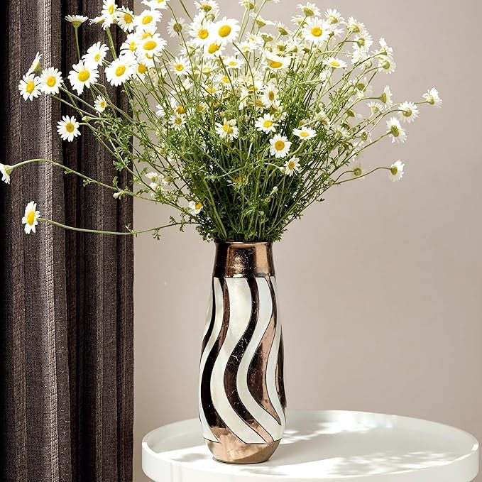 Handmade Ceramic Vase 25.5cm Tall Gold White Modern Flower Decor