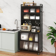 80x40x181cm Black Rolling Kitchen Cabinet 6-Tier Pantry Storage with Wheels