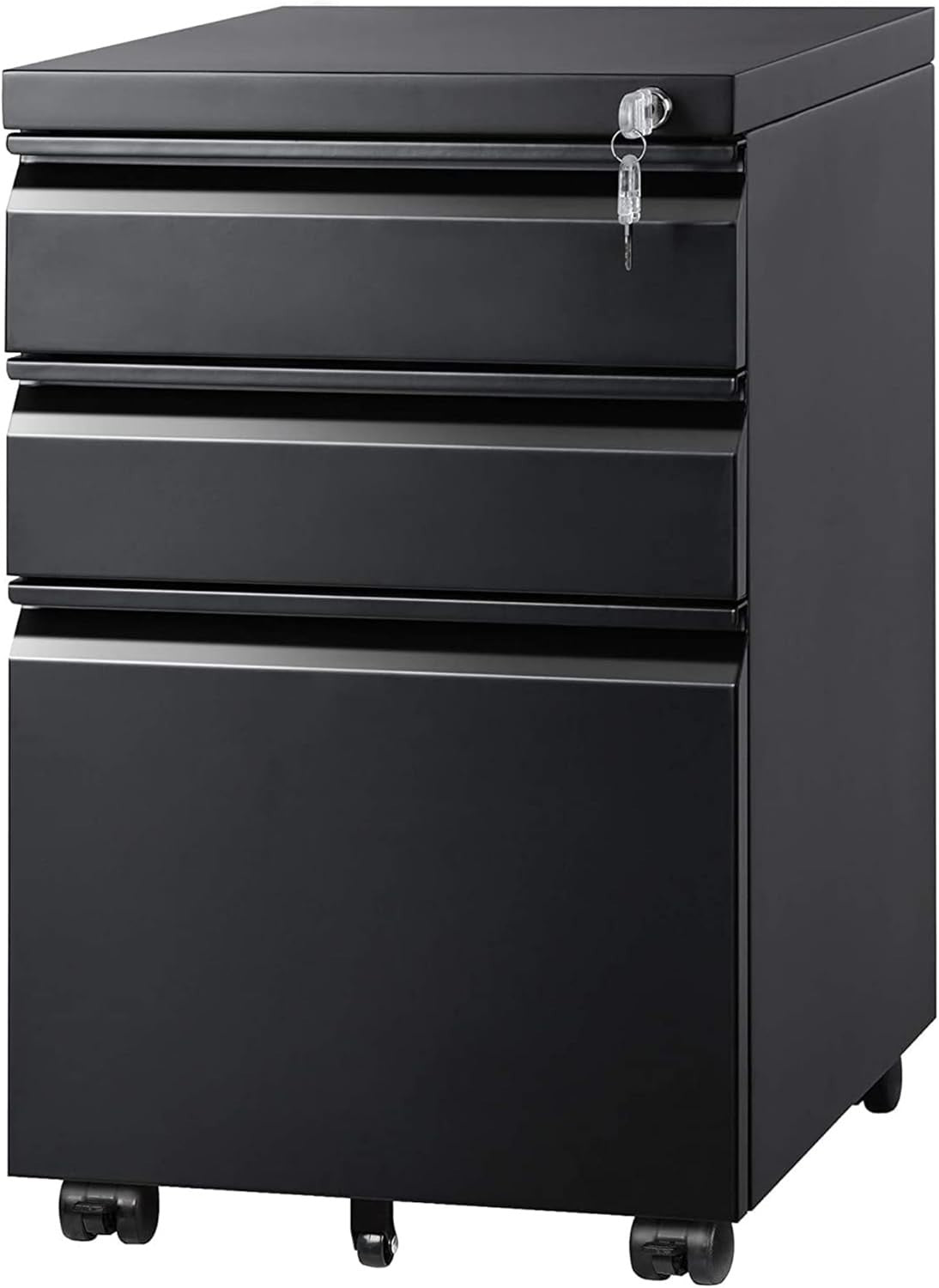 Black 3 Drawer Lockable File Cabinet 43x37x60cm Mobile Under Desk