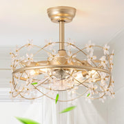Youngrender 20" Gold Ceiling Fan with Light, Flower Chandelier, Remote