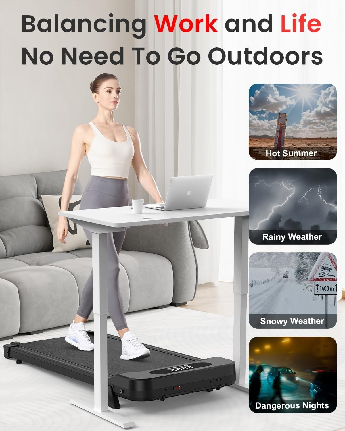 Compact Under Desk Walking Treadmill 5% Incline Quiet Home Gym 8KM/H