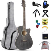 3/4 Acoustic Guitar 36in Cutaway Starter Kit Black Grey
