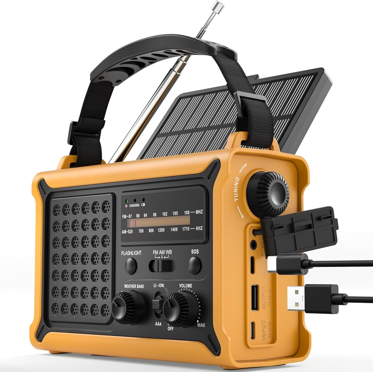 Emergency Wind-Up Solar Radio FM/AM Torch Reading Light 12000mAh