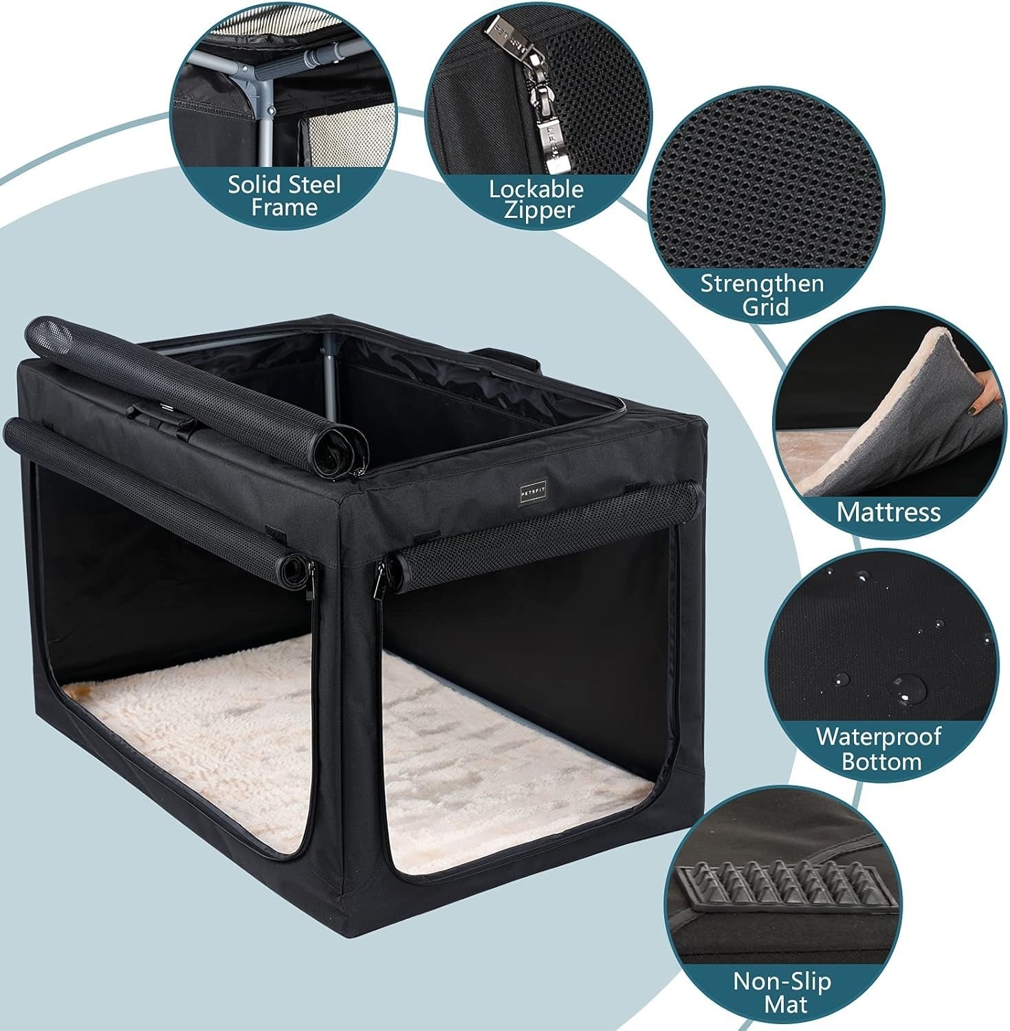 Soft Sided Dog Kennel Travel Crate with Thick Mat, Breathable Mesh 100x64x63cm