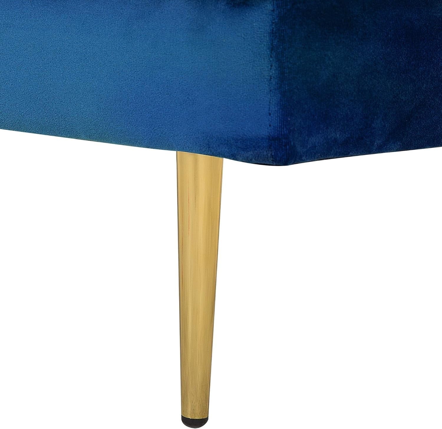 Modern Velvet Chaise Lounge Navy Blue Gold Legs Luxury Recliner Sofa 173cm