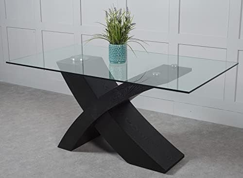 Modern Black Glass Dining Table 160x90cm Rectangular X-Shaped Base for 6