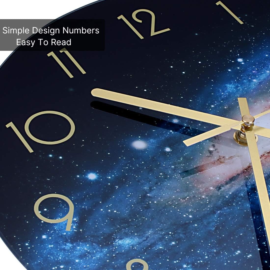 12" Night Sky Glass Wall Clock Silent Non-Ticking Modern Galaxy Decor