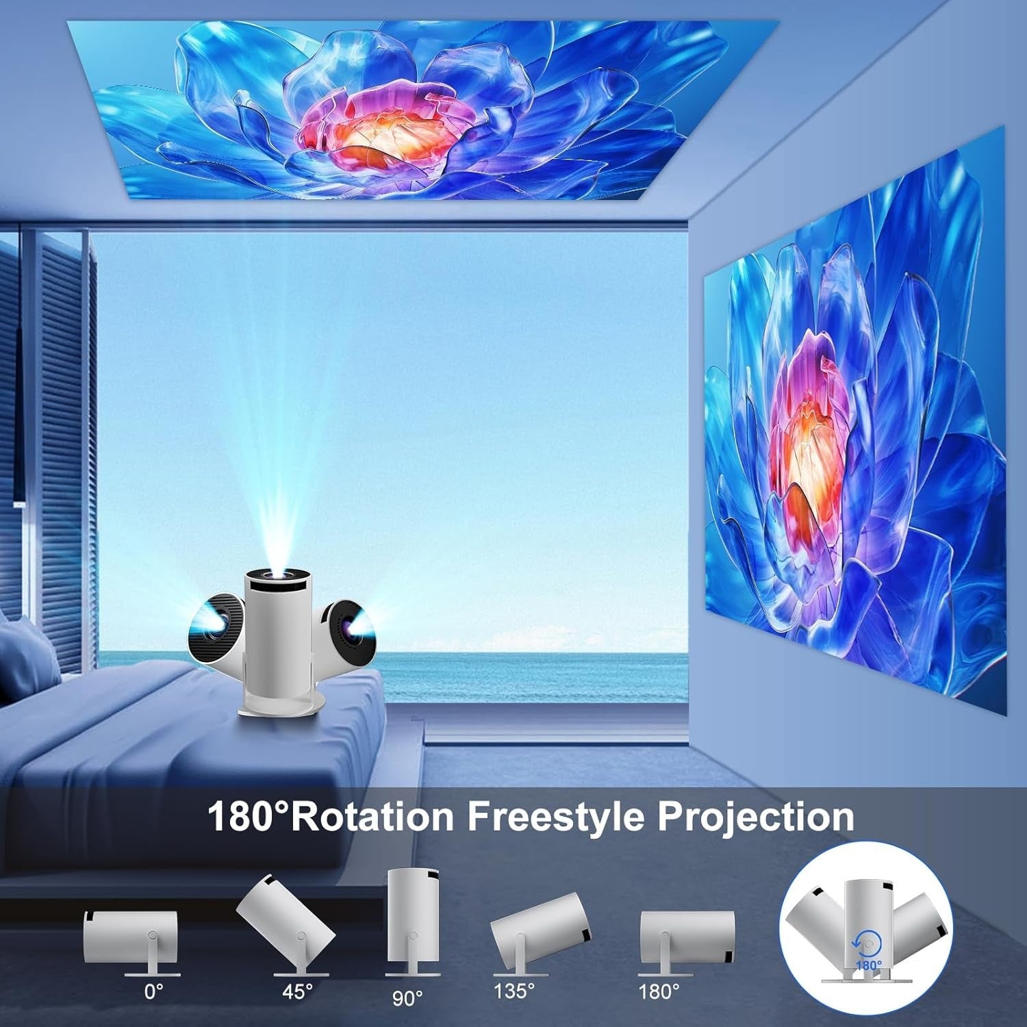Smart Mini Projector WiFi 6 Bluetooth 4K Support Auto Keystone 300"