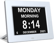 8” Dementia Digital Alarm Clock Large Day Date Auto Dimming Temp Humidity