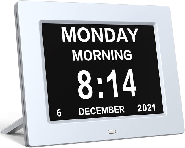 8” Dementia Digital Alarm Clock Large Day Date Auto Dimming Temp Humidity