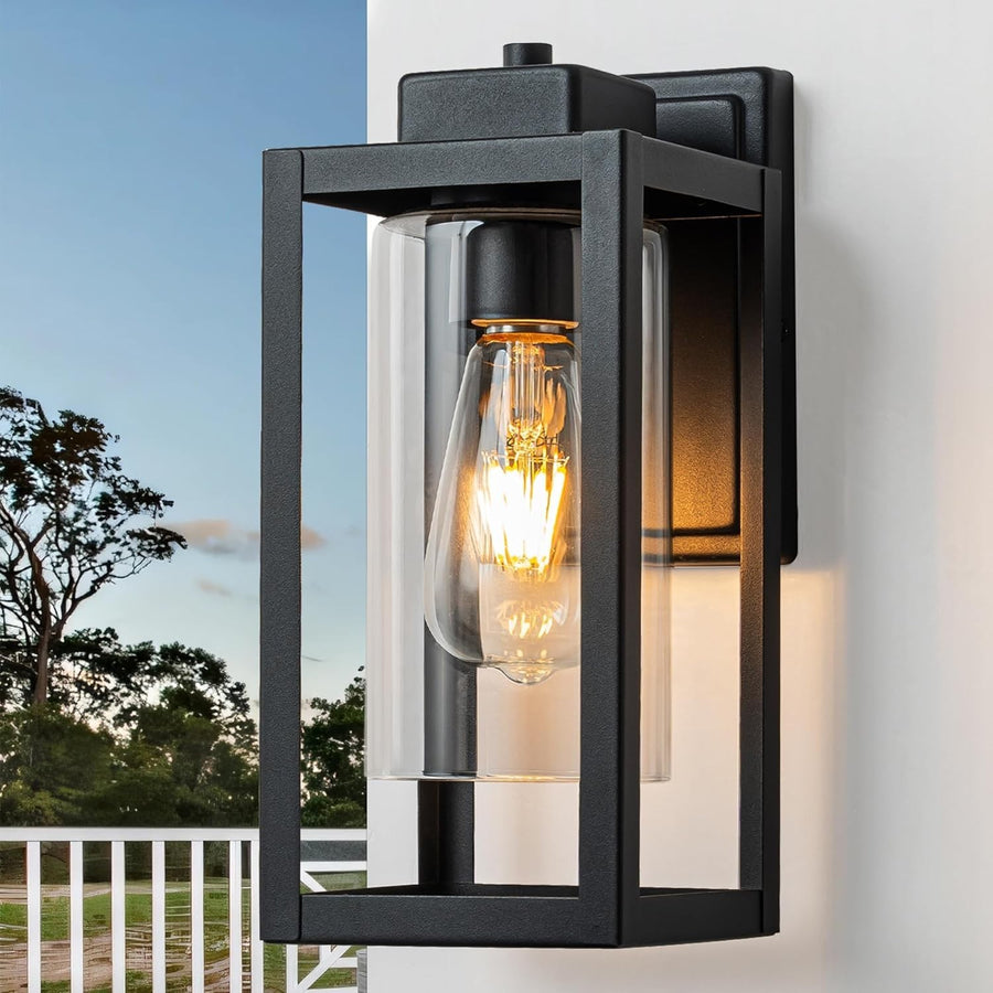 Outdoor Wall Lights, Matte Black E27 Porch Lantern, IP44 Waterproof
