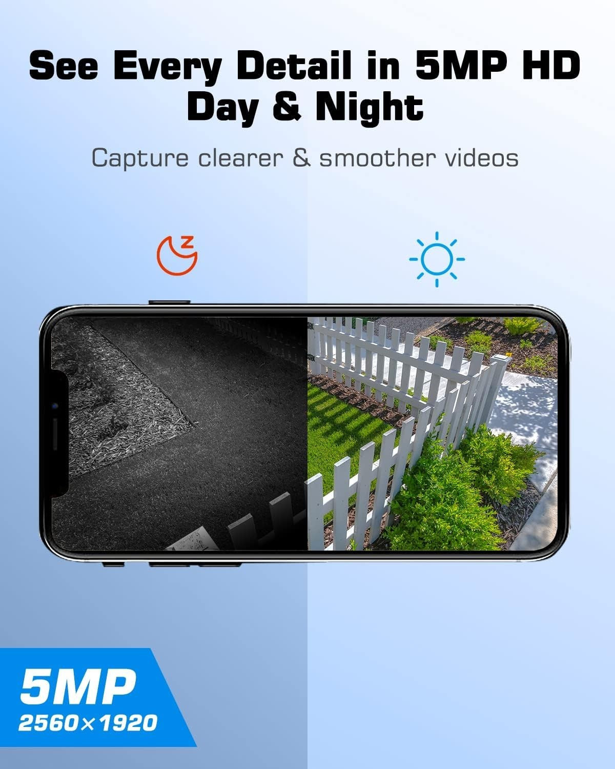 5MP Solar Security Camera Outdoor 360° PTZ WiFi Color Night Vision