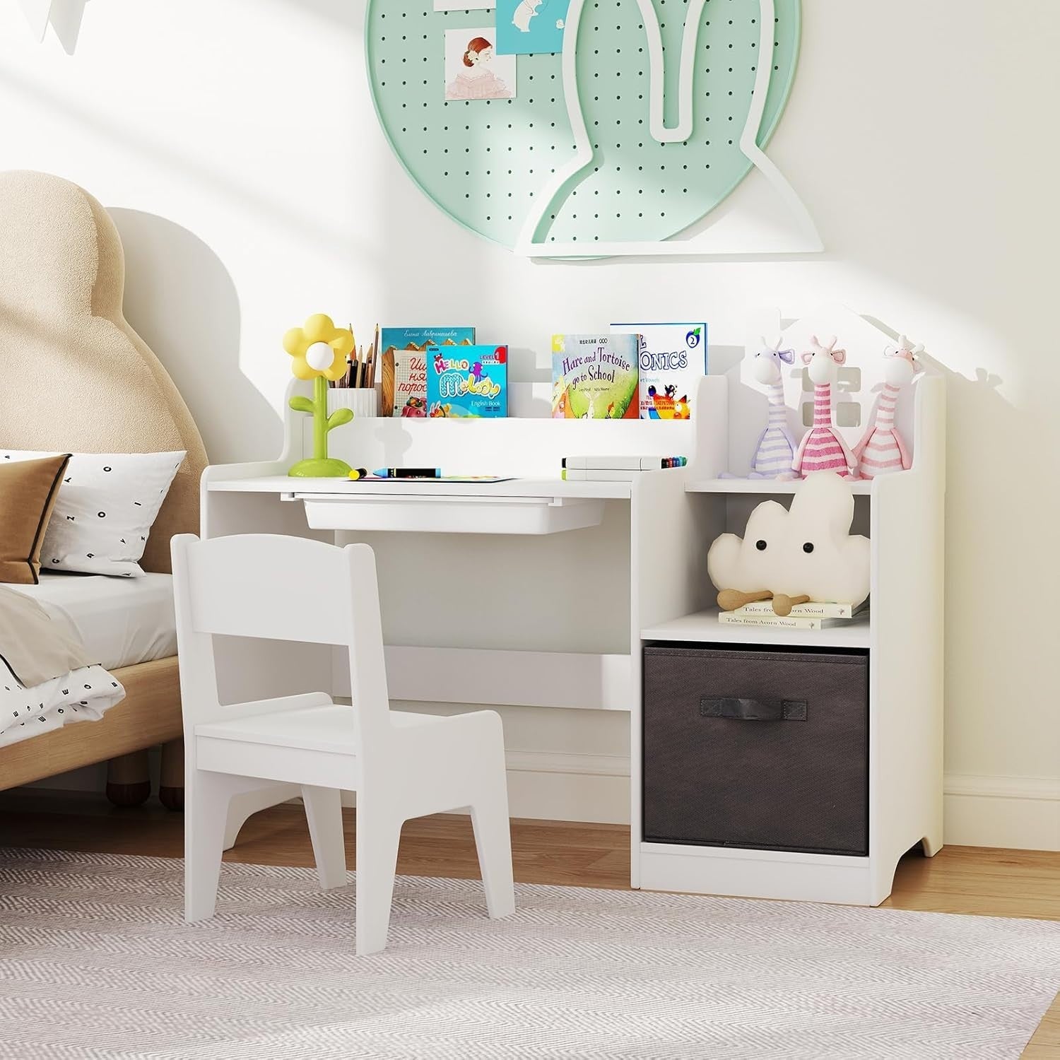 Kids Study Desk & Chair Set with Storage Drawers, Organizer & Ergonomic Design