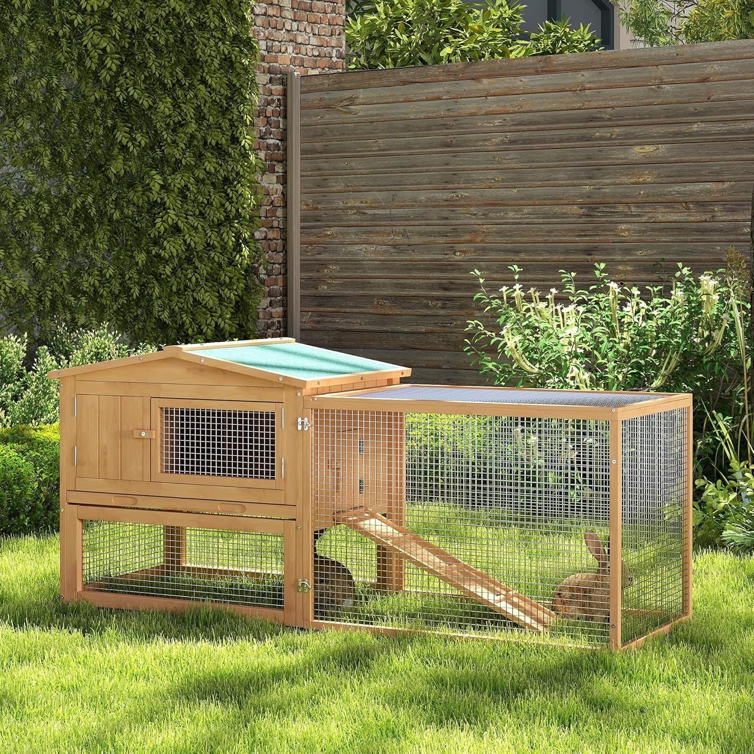 2 Tier Wooden Rabbit Hutch Outdoor Bunny Coop 158x58x68cm