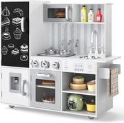 Kids Wooden Play Kitchen Lights Sounds Water Dispenser White Silver