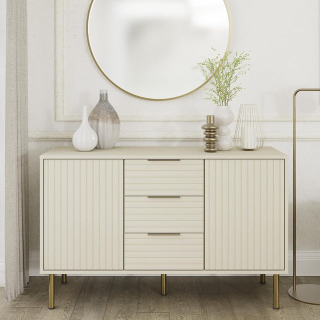 Ivory Sideboard Cabinet with Shutter Doors 3 Drawers Modern Storage Unit