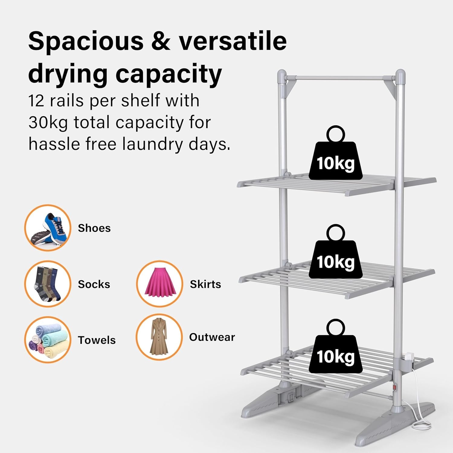 Heated Clothes Airer 3 Tier Electric Drying Rack Foldable 300W Fast Dry