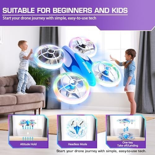 Mini RC Drone for Kids 360° Flip LED Lights Altitude Hold Headless Mode Blue