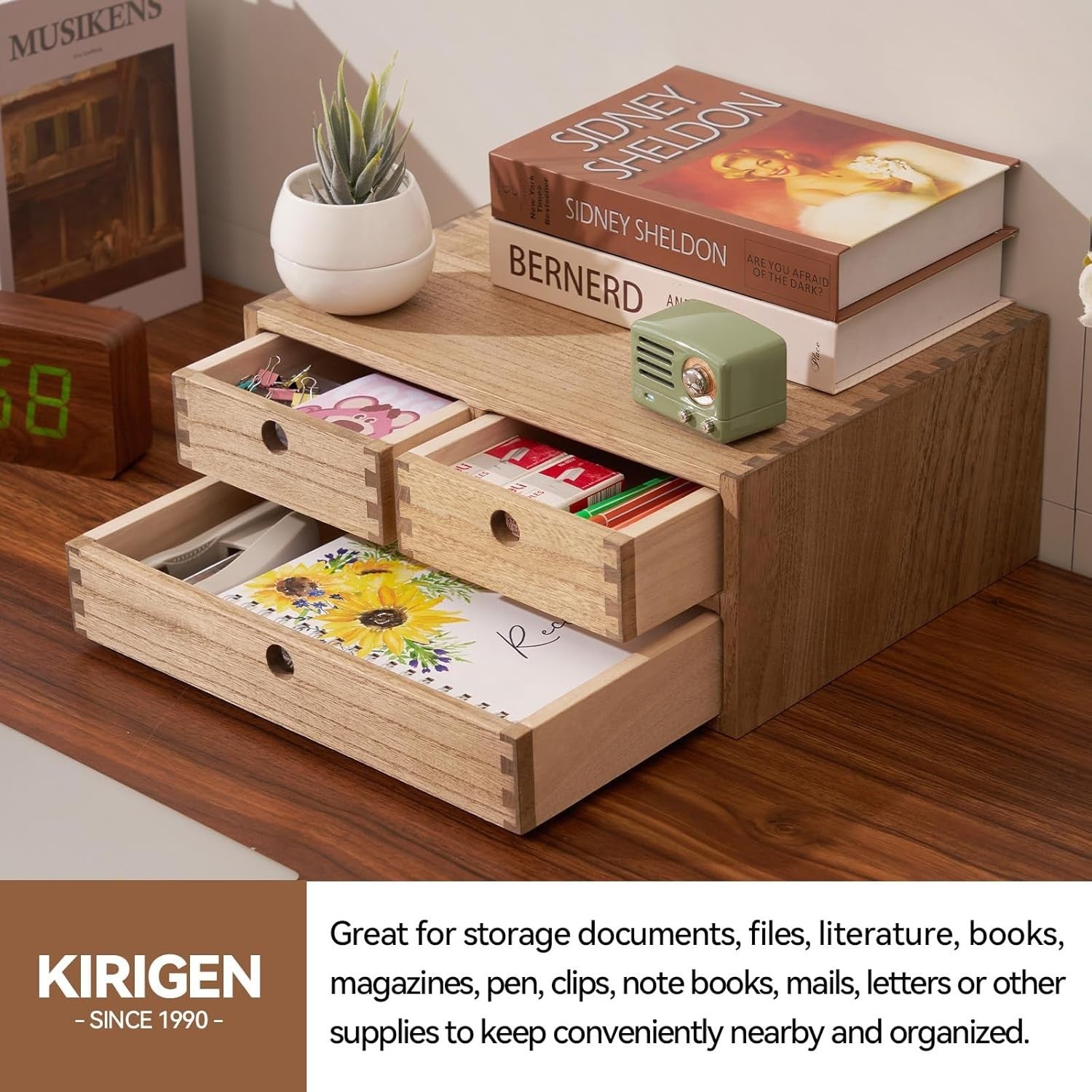 Wood Desktop Organizer 3 Drawer Office Filing Storage Jewelry Box