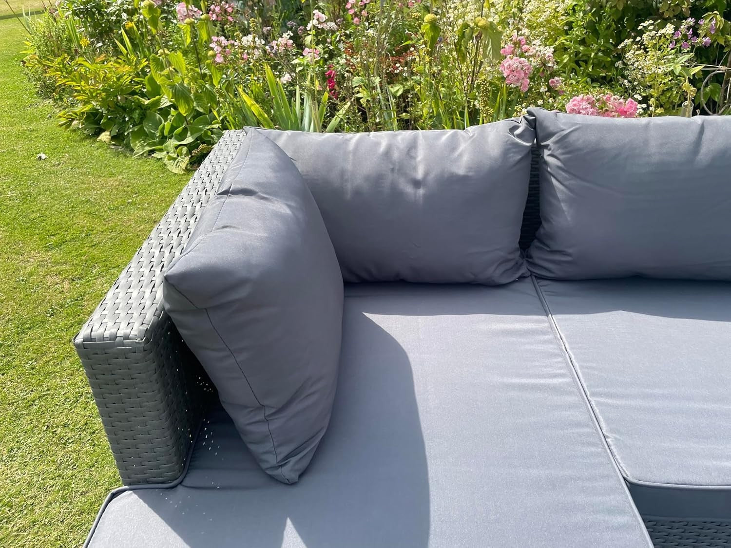 L-Shaped Rattan Garden Sofa Set with Cushions Weatherproof Outdoor Patio