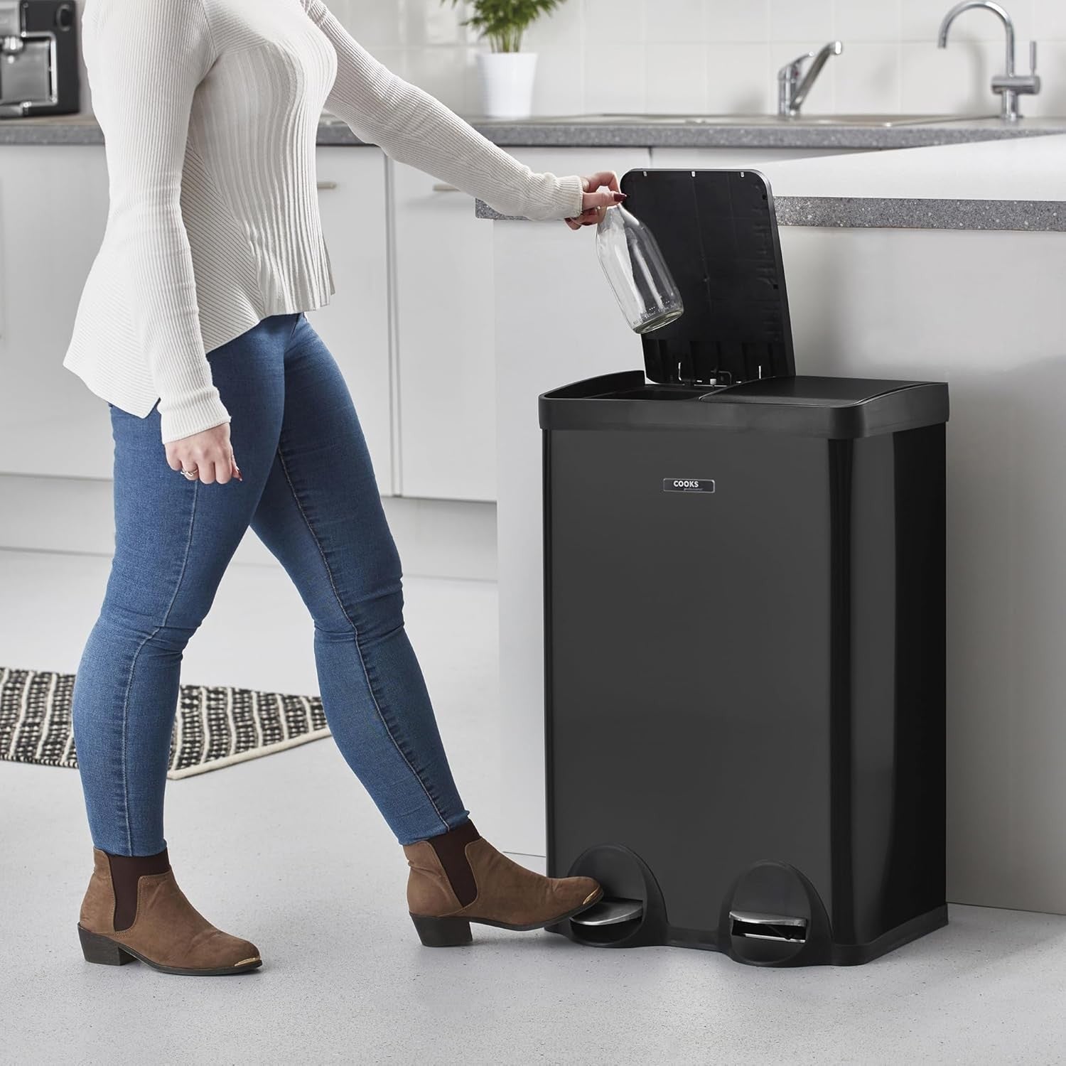 60L Dual Pedal Recycling Bin 2x30L Stainless Steel Black