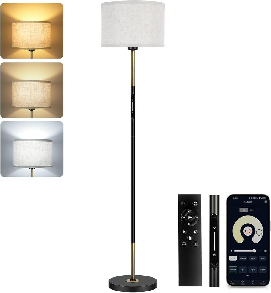 Smart Floor Lamp Touch App Remote Dimmable 3 Colour Modern Standing Light