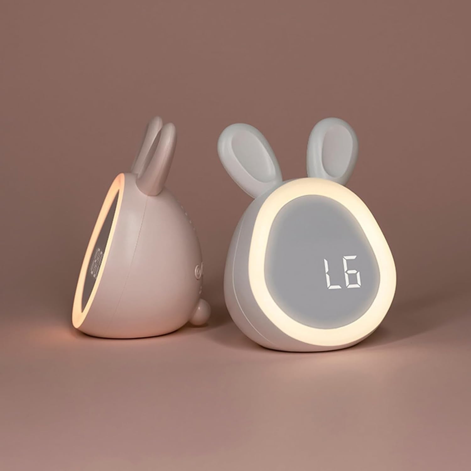 Cute Rabbit Digital Alarm Clock LED Night Light Rechargeable for Heavy Sleepers