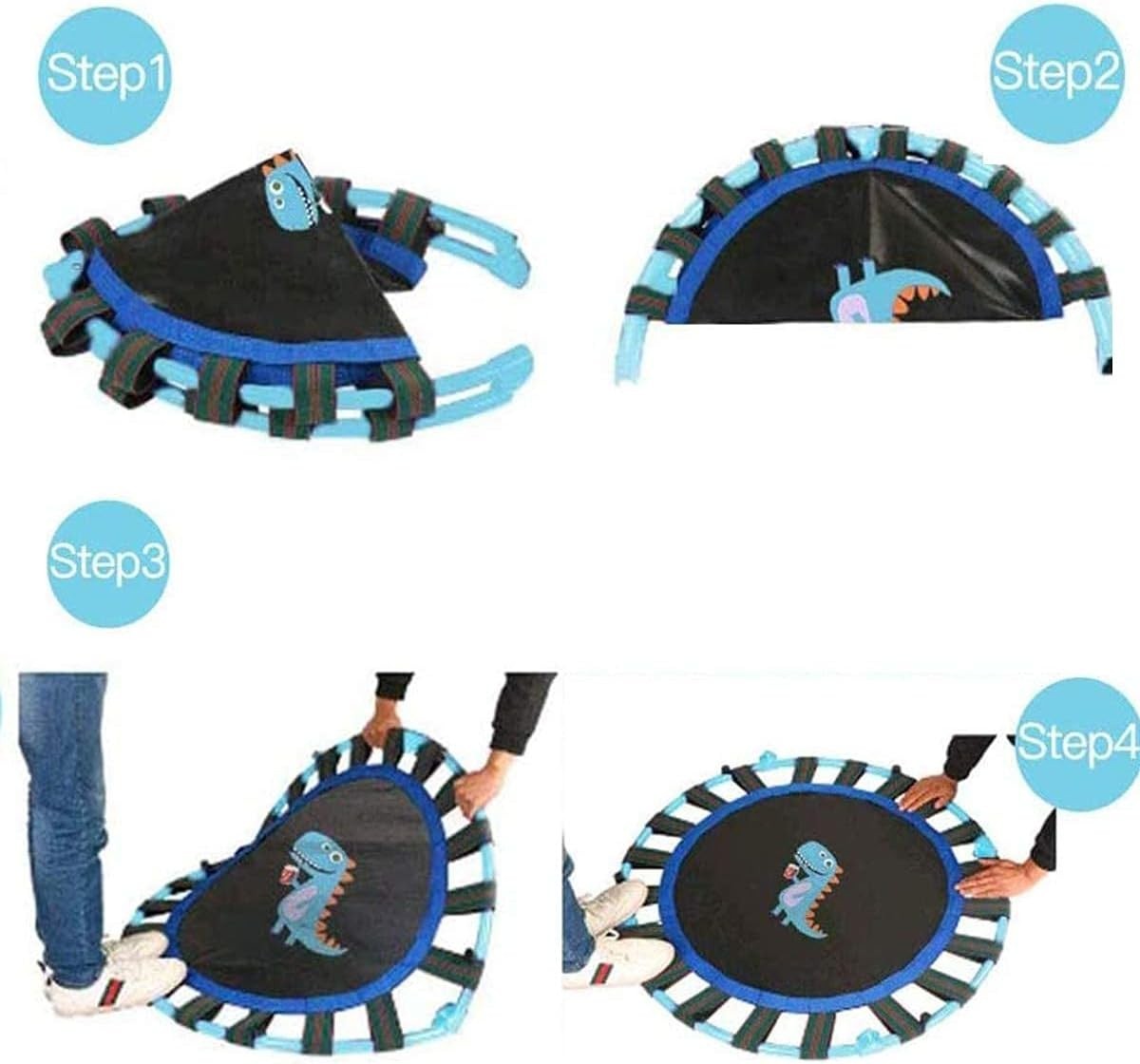 38'' Kids Trampoline Foldable Quiet Rebounder Adjustable Handle Light Blue