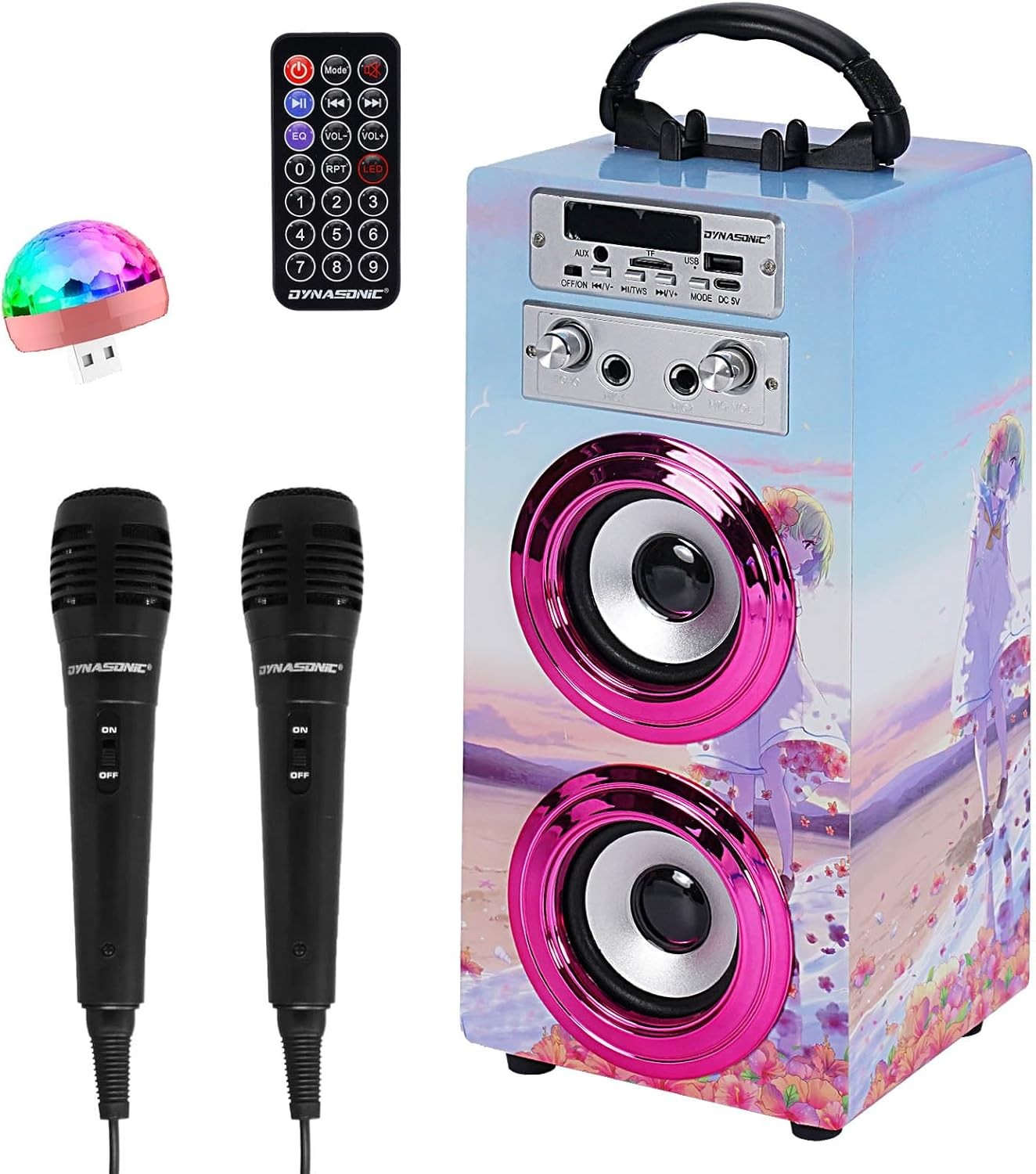 Portable Karaoke Machine Bluetooth 2 Wireless Mics LED