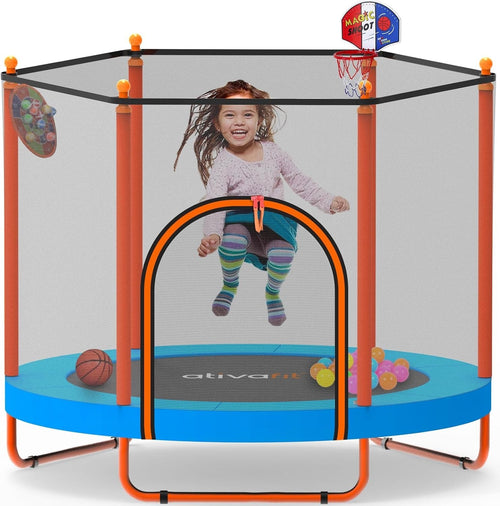 60” Kids Trampoline Indoor Outdoor w Safety Net Springs Toys Ages 1–8