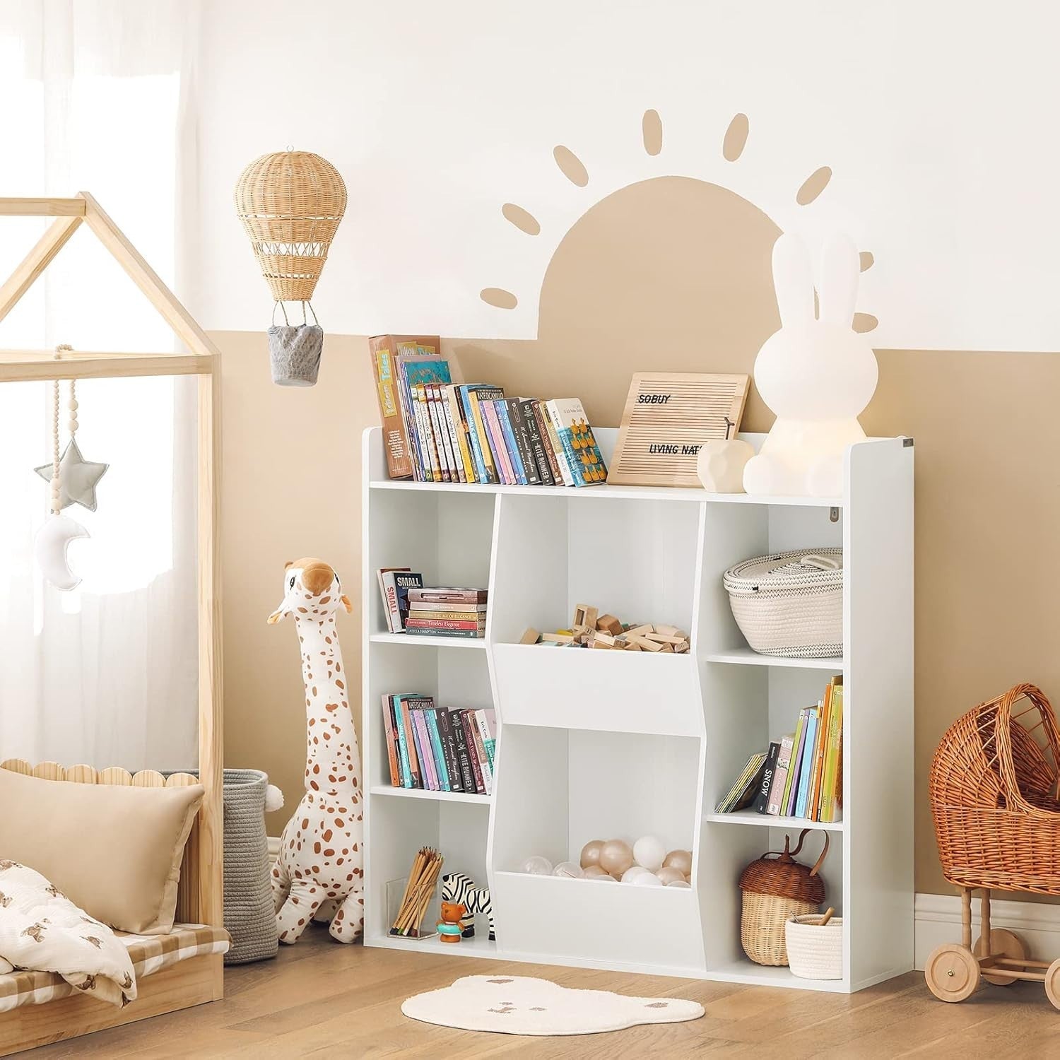 Kids Bookshelf with 8 Open Compartments, Safe Toddler Storage & Easy Access