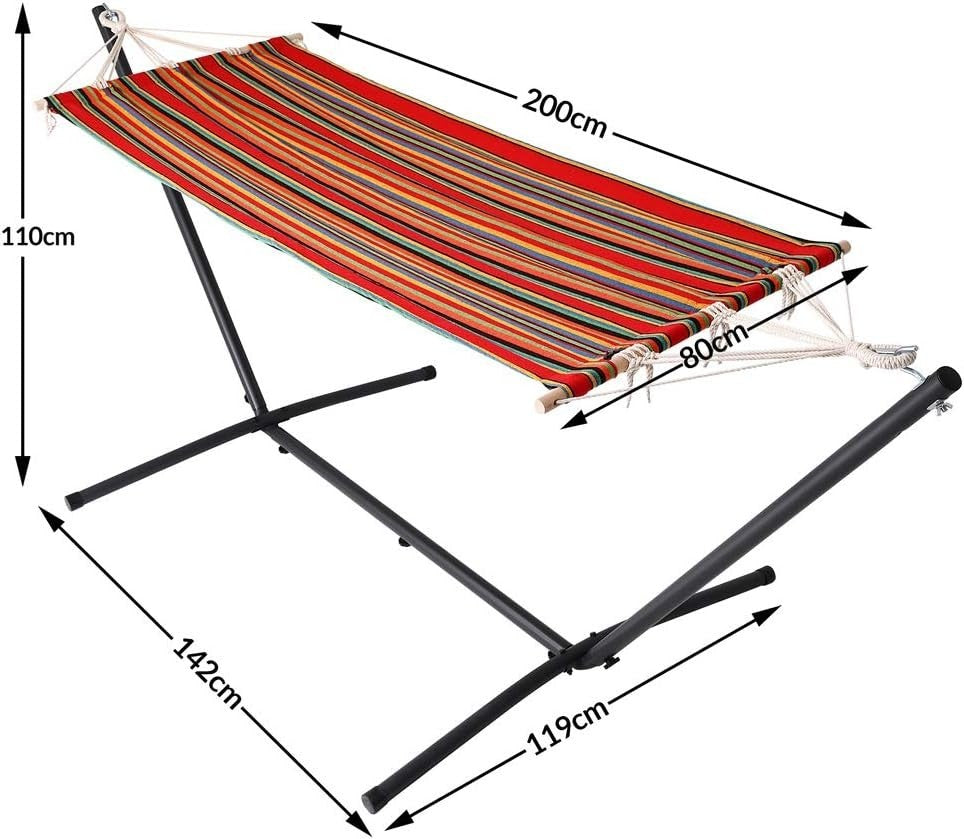 Red Hammock with Metal Stand | 100kg Capacity | 200x80cm Outdoor Swing Seat