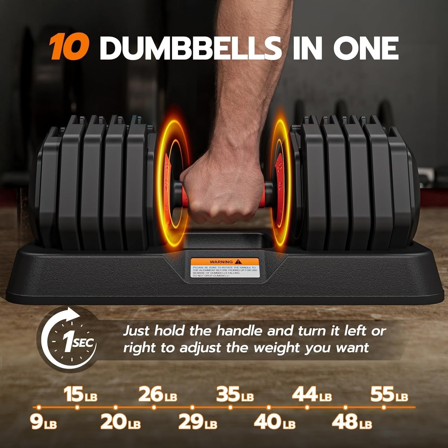 Adjustable Dumbbell 55lb Single Quick Dial Safety Lock Space-Saving