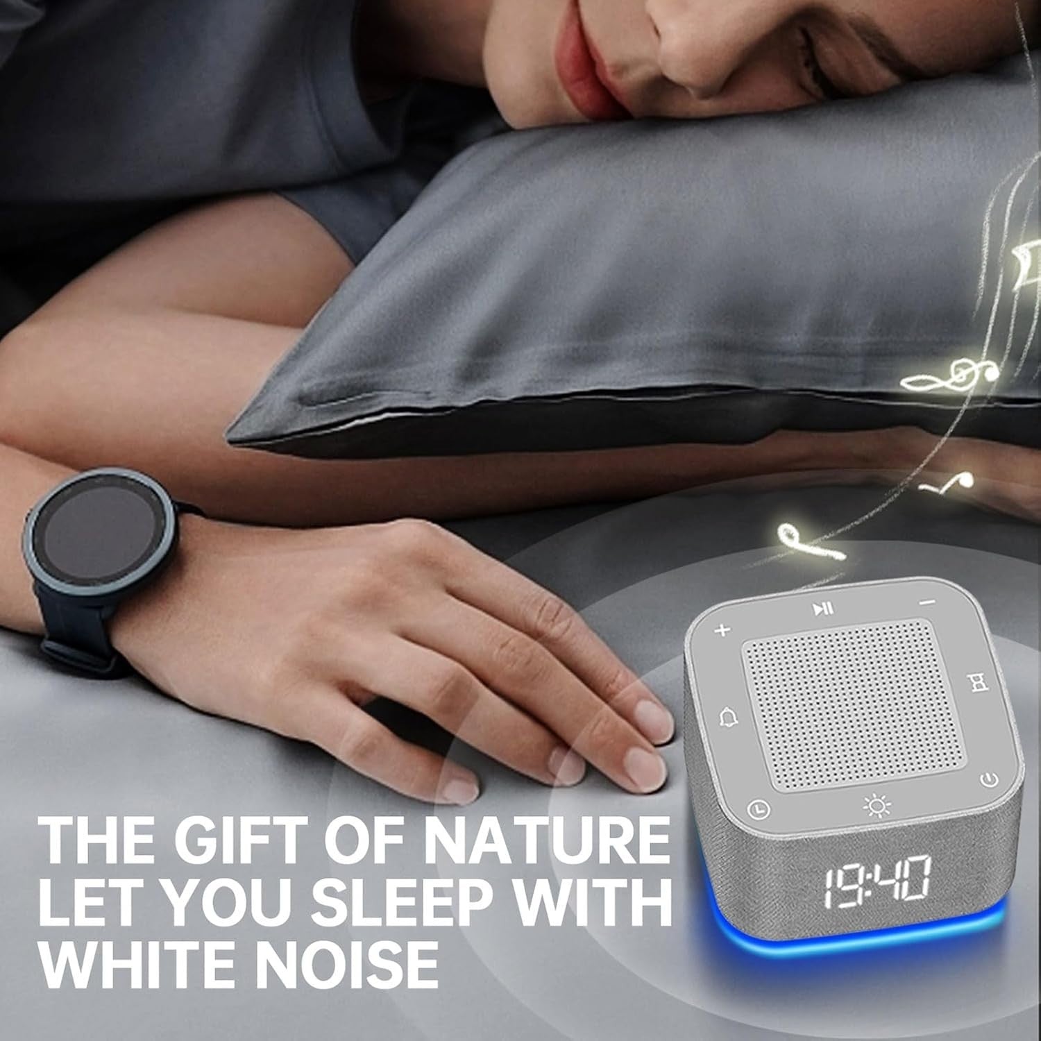 White Noise Machine with 32 Soothing Sounds, 8-Color Night Light