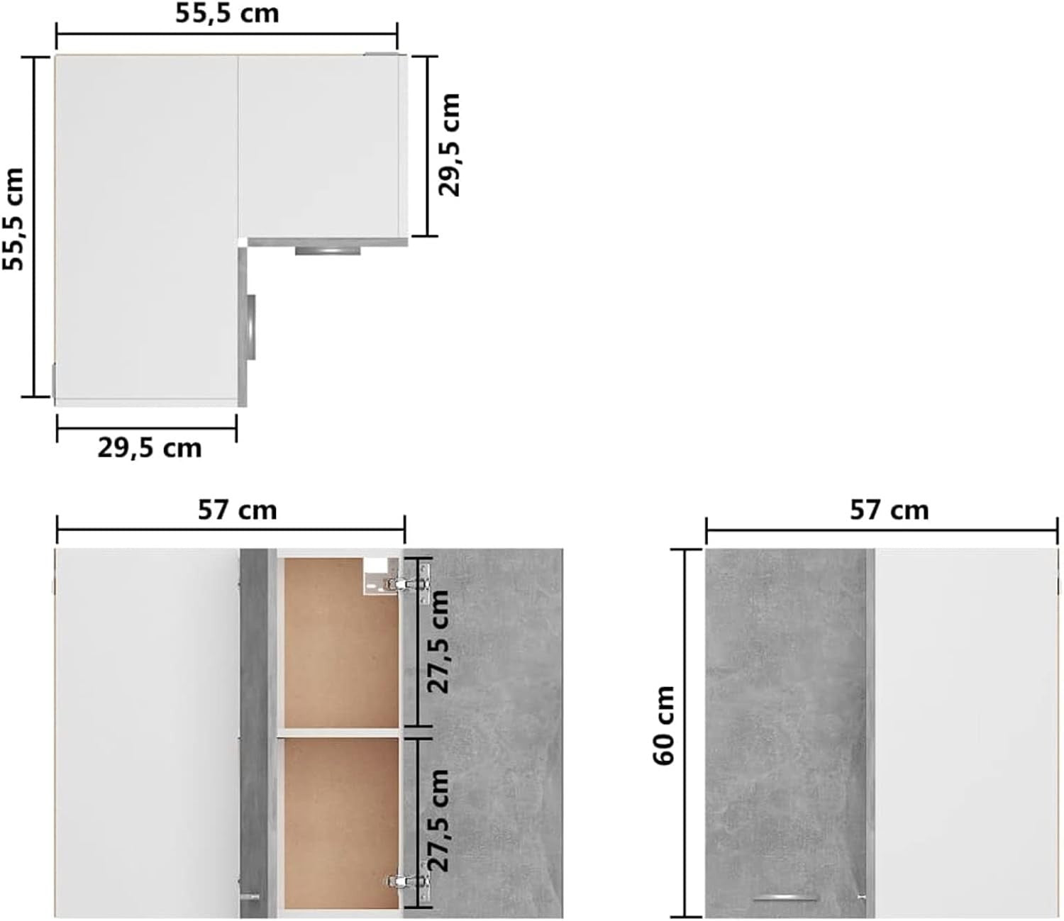 Corner Kitchen Wall Cabinet with Lockable Doors & Spacious Shelves 57x57x60cm
