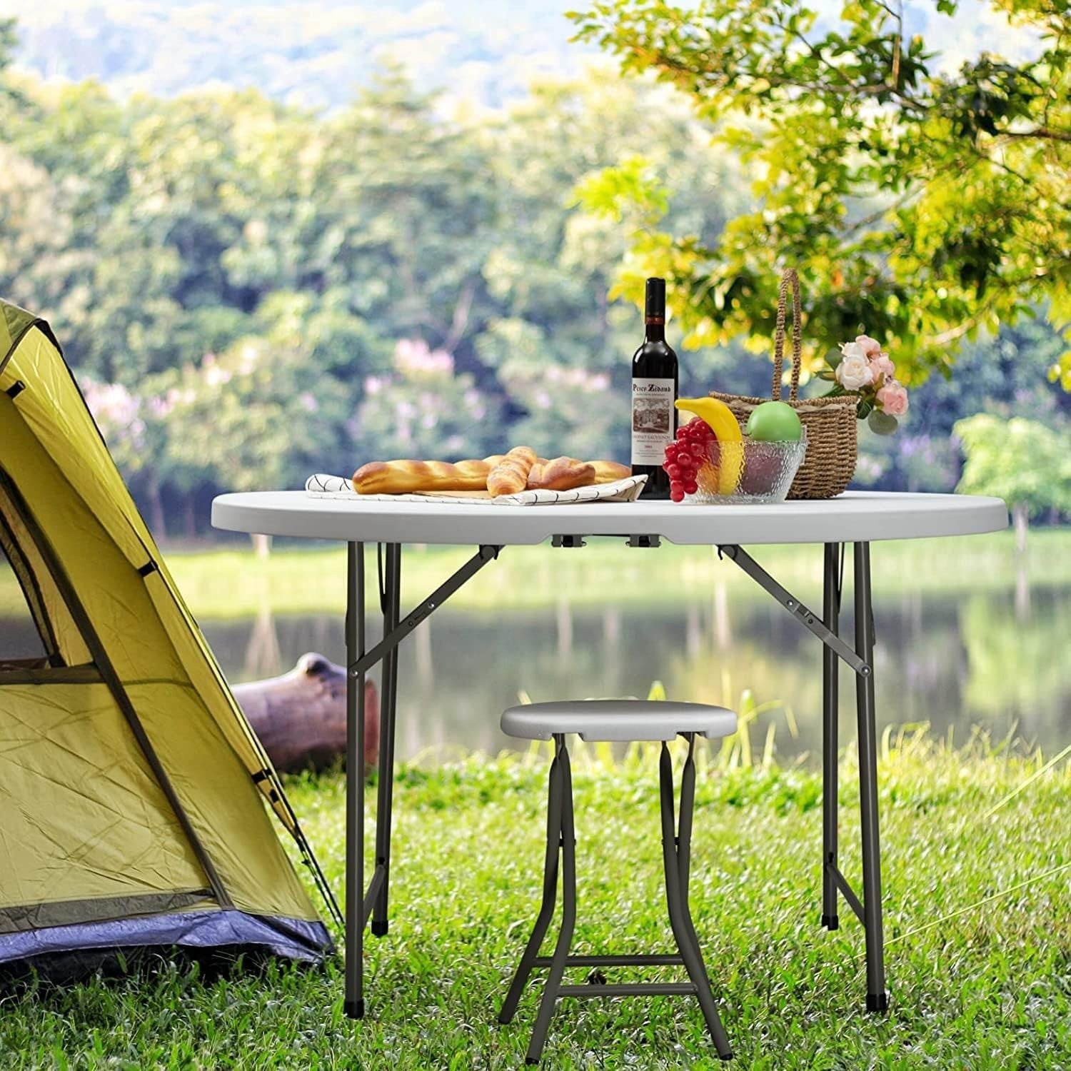 Round Folding 122cm Camping Table Outdoor Indoor Picnic BBQ Dining