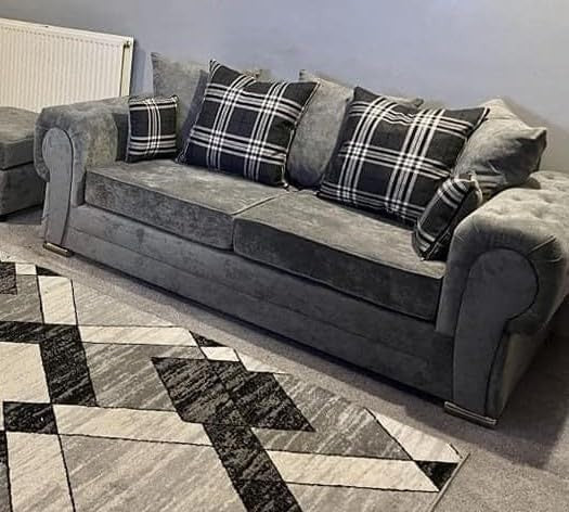 Grey 3 Seater Chesterfield Sofa Tufted UK Upholstered Living Room Couch