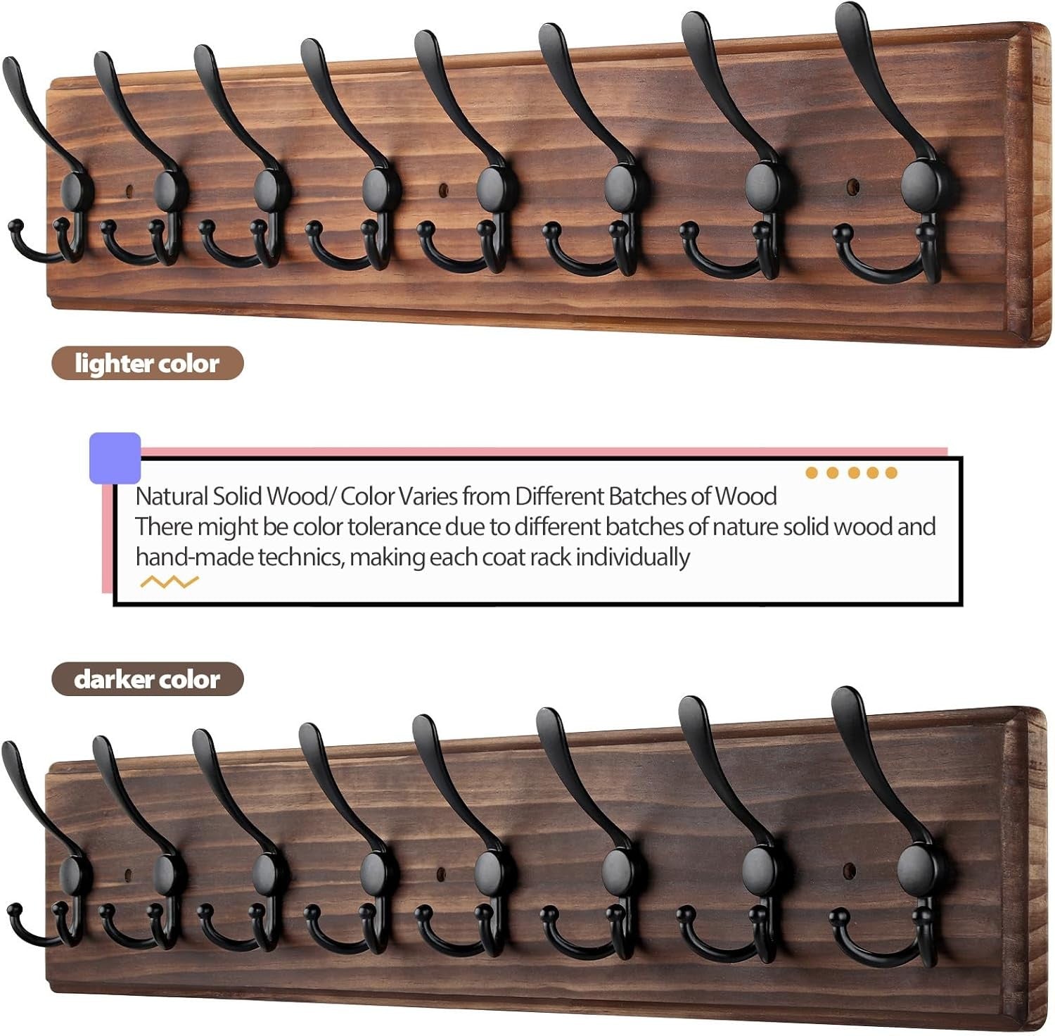 Wooden Wall Mounted Coat Rack | 8 Hook Heavy Duty Hallway Hanger Organizer