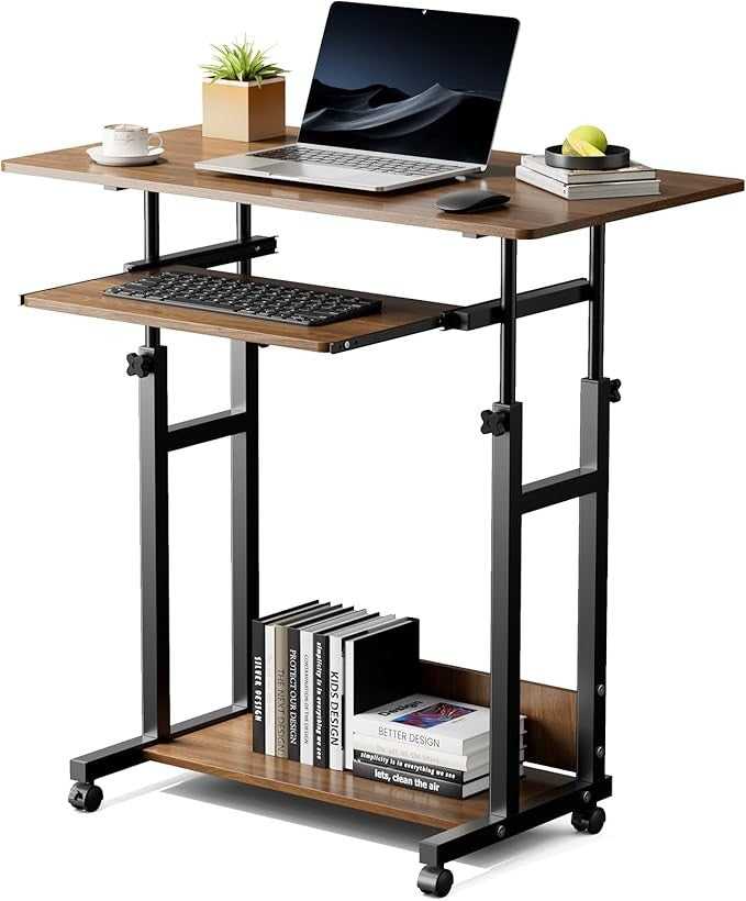 Mobile Computer Desk Adjustable Height Laptop Table with Wheels 80x45cm Brown