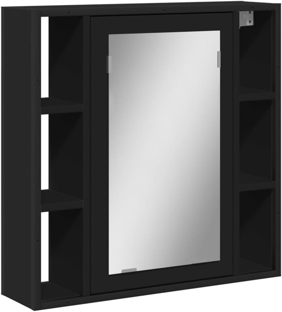 Wall Mounted Bathroom Mirror Cabinet Black | 60x16x60cm | Storage Shelves