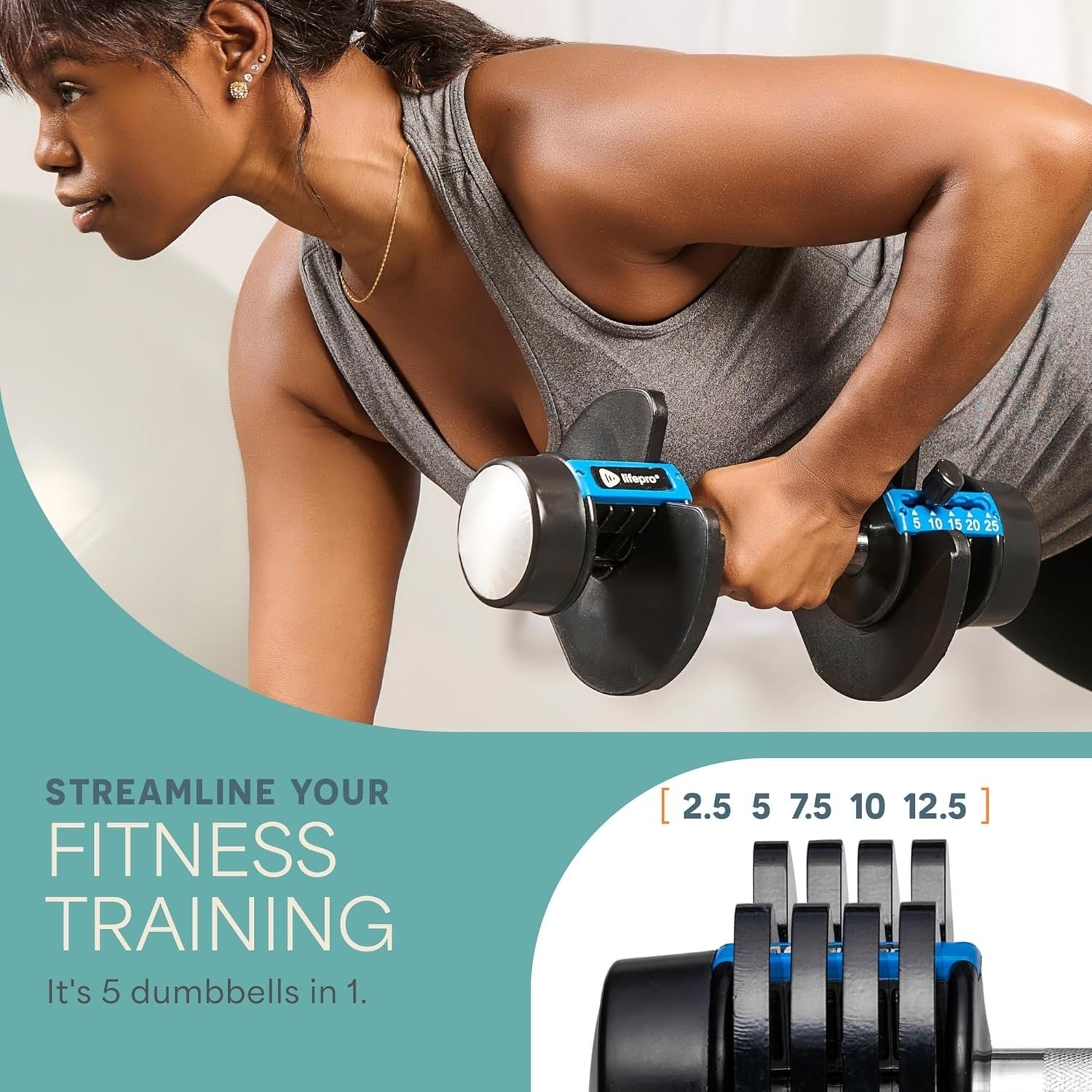 Adjustable Dumbbell Set Pair 11kg 5-in-1 Non-Slip No-Roll Home Gym