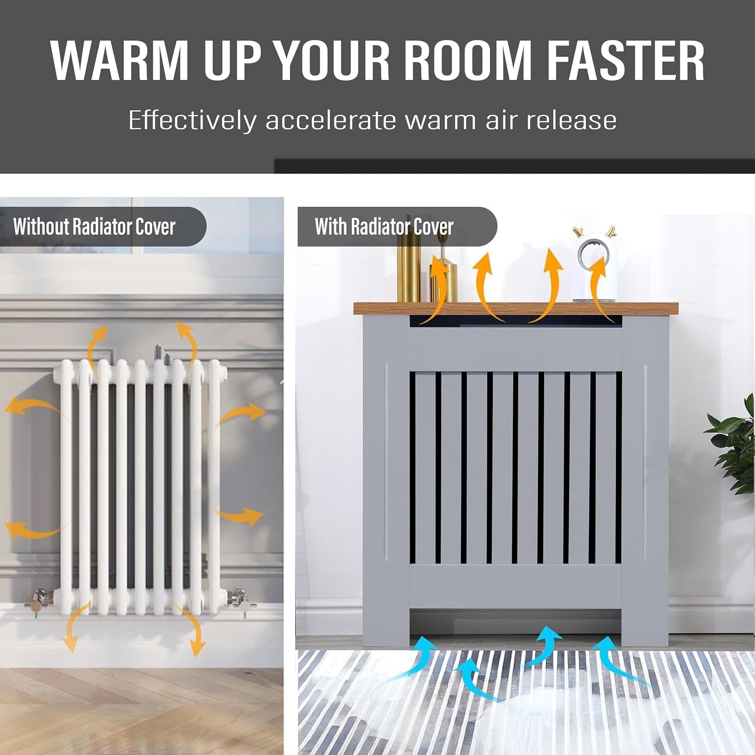 Small Grey Radiator Cover | Vertical Slatted MDF Cabinet
