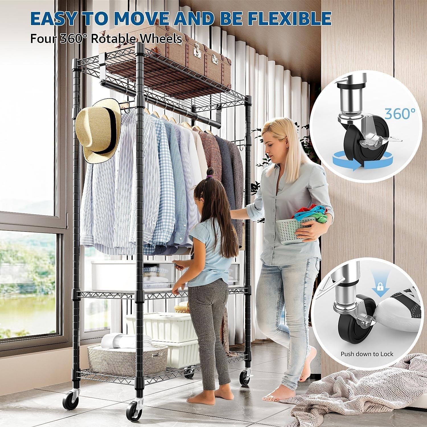 Heavy Duty Black Garment Rack – 3 Tier, 189cm with Wheels