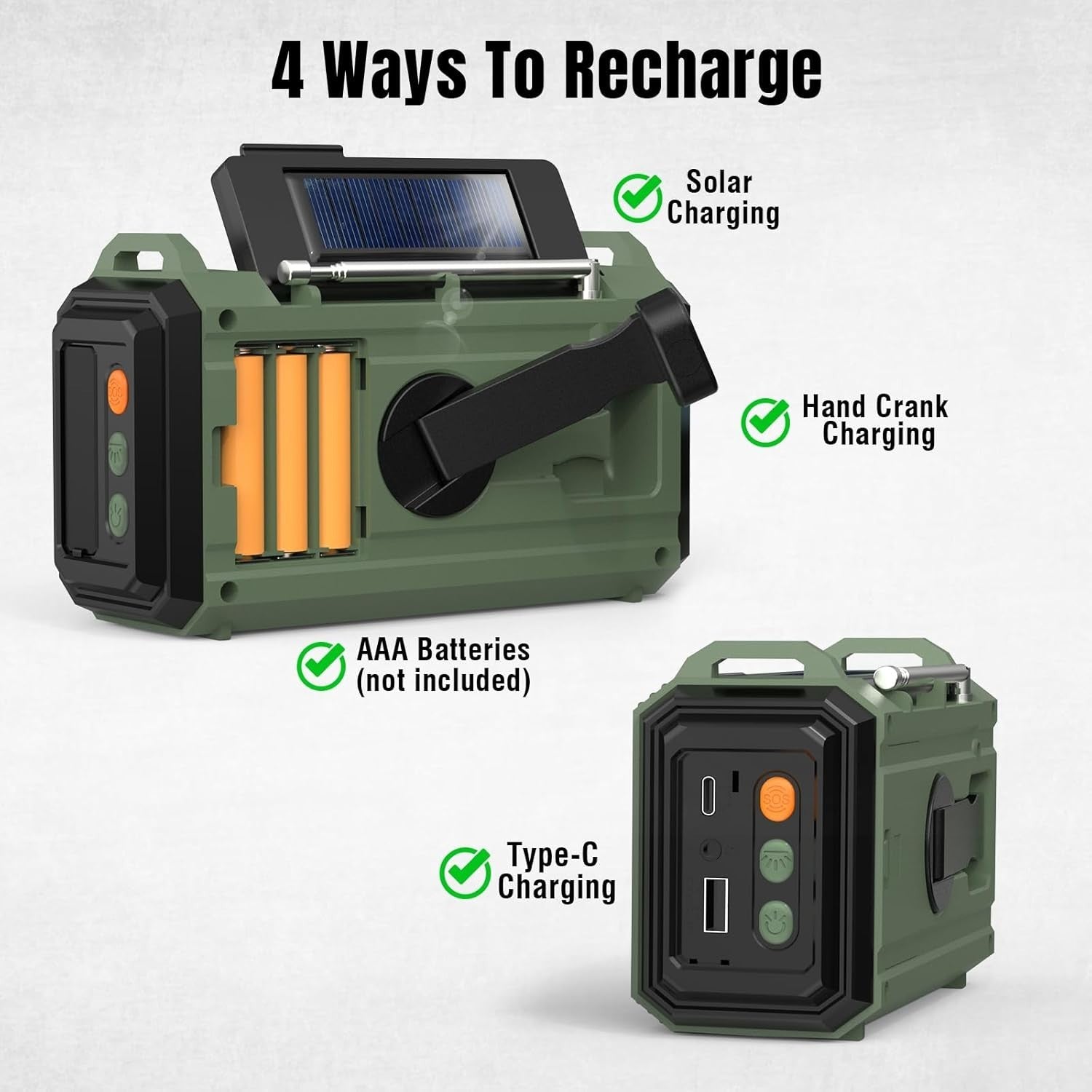 10,000mAh Emergency Hand Crank Radio NOAA Alert Solar Flashlight