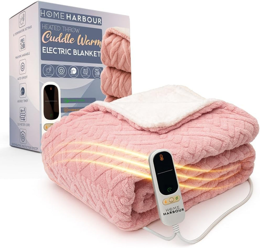 Electric Heated Throw Blanket 180x130cm 9 Heat Levels Timer Sherpa Fleece