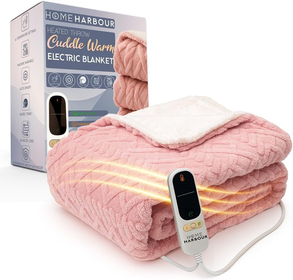 Electric Heated Throw Blanket 180x130cm 9 Heat Levels Timer Sherpa Fleece